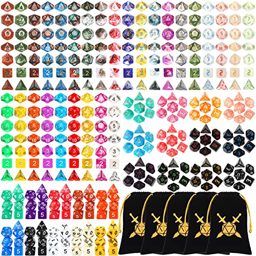 Yilloog 350 Pcs Dice Sets Bulk with Drawstring Bag Polyhedral Dice Sets Multi Role Playing Table Game D4 D6 D8 D10 D D12 D20 Mixed Style - Image 1