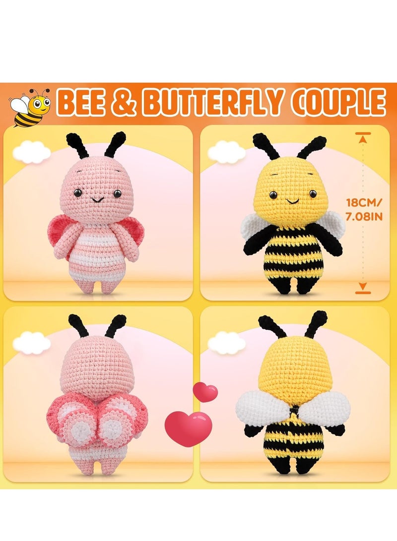 SYOSI Crochet Kit for Beginners, Crocheting Animals Kits with Step-by-Step Video Tutorials, Knitting Starter Pack for Adults & Kids(Bee and Butterfly Couple) - Image 3
