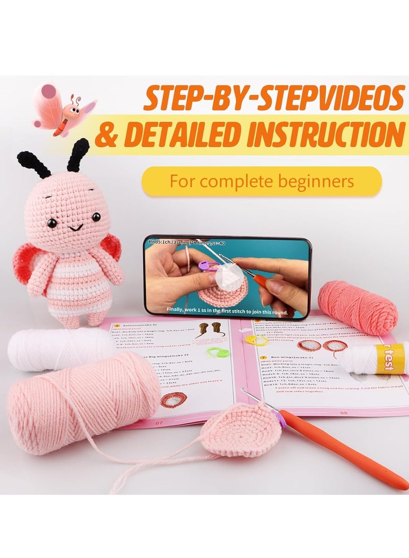 SYOSI Crochet Kit for Beginners, Crocheting Animals Kits with Step-by-Step Video Tutorials, Knitting Starter Pack for Adults & Kids(Bee and Butterfly Couple) - Image 4