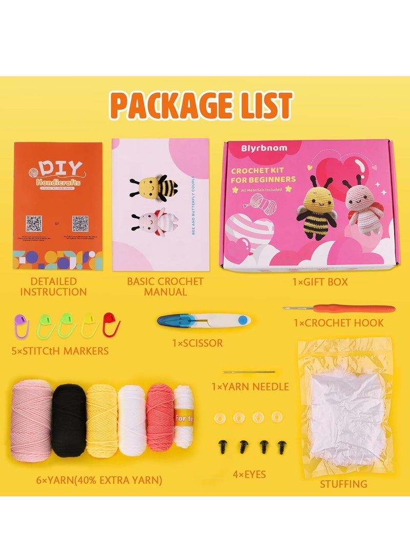 SYOSI Crochet Kit for Beginners, Crocheting Animals Kits with Step-by-Step Video Tutorials, Knitting Starter Pack for Adults & Kids(Bee and Butterfly Couple) - Image 5