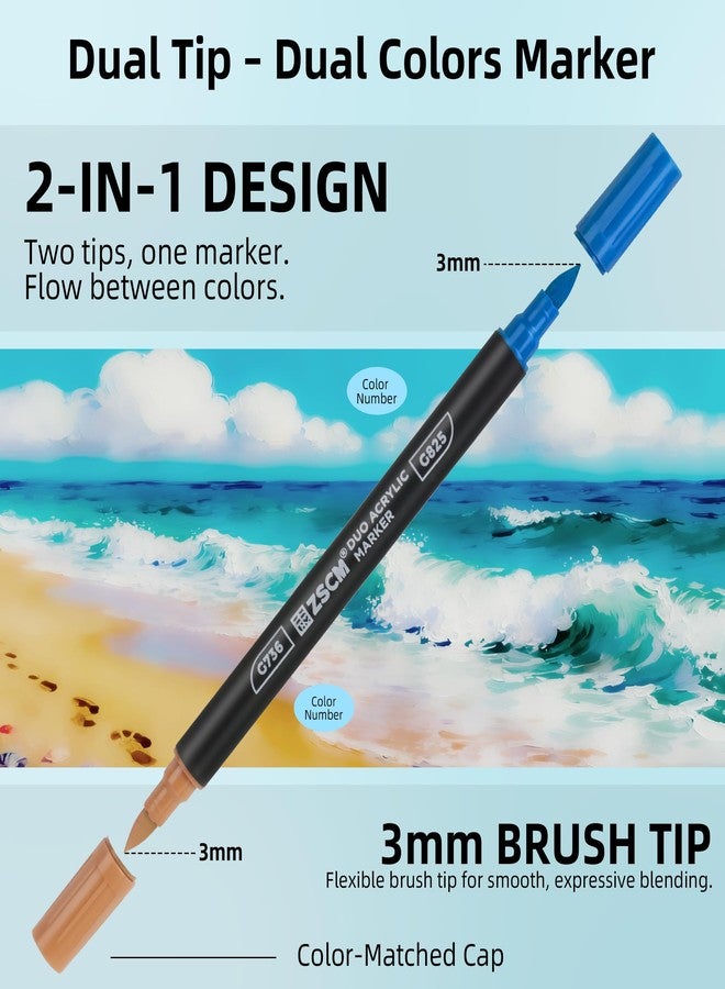 ZSCM 160 Colors Acrylic Paint Markers (Dot & Brush), 80 Pack Dual Tip Acrylic Paint Pens for Paper, Wood, Canvas, Stone, Rock Painting, Glass, Fabric, DIY, Ceramic, Art Supplies for Adults Drawing - Image 3