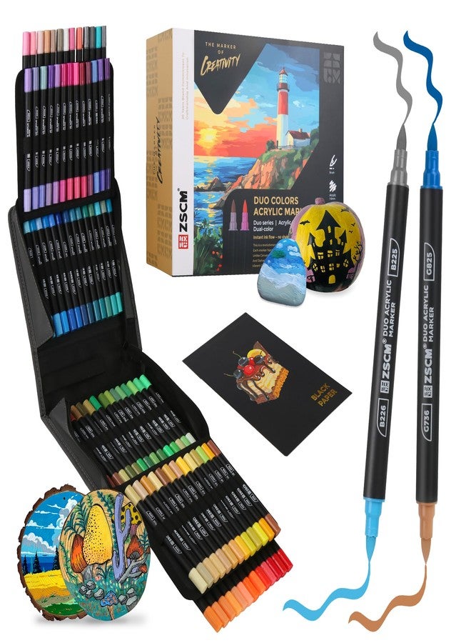ZSCM 160 Colors Acrylic Paint Markers (Dot & Brush), 80 Pack Dual Tip Acrylic Paint Pens for Paper, Wood, Canvas, Stone, Rock Painting, Glass, Fabric, DIY, Ceramic, Art Supplies for Adults Drawing - Image 1