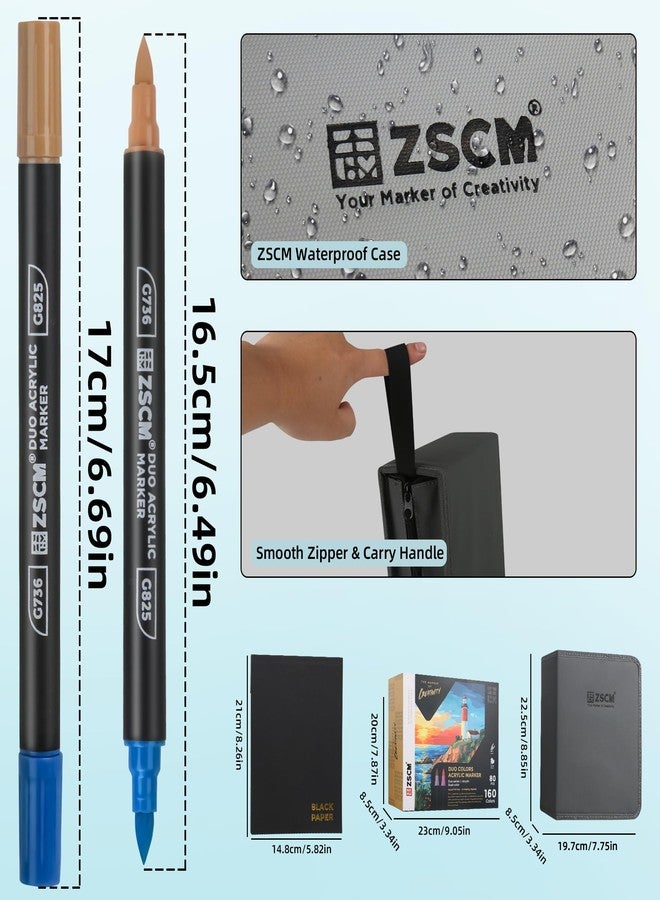 ZSCM 160 Colors Acrylic Paint Markers (Dot & Brush), 80 Pack Dual Tip Acrylic Paint Pens for Paper, Wood, Canvas, Stone, Rock Painting, Glass, Fabric, DIY, Ceramic, Art Supplies for Adults Drawing - Image 4