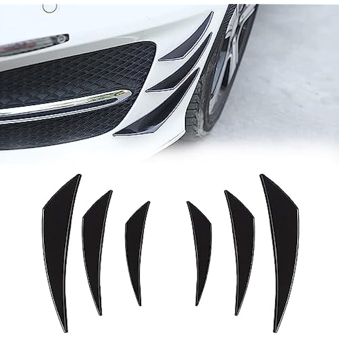 GKmow Pack-6 Car Spoiler Canards Kit, Universal Auto Front Bumper Lip Splitter, Body Anti-Collision Diffuser, Exterior Soft Rubber Decorative Stickers (Glossy Black) - Image 1