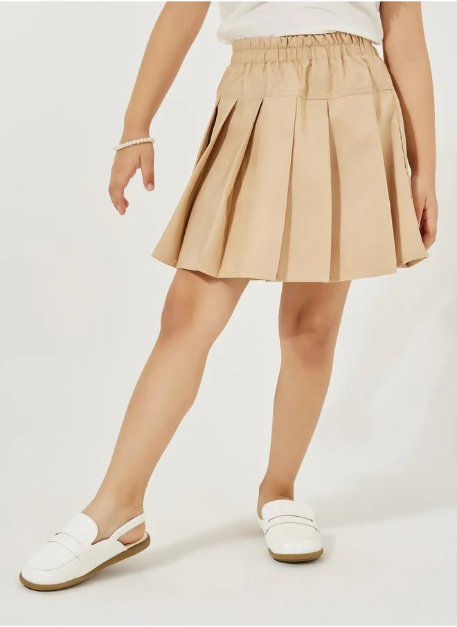 Styli Elastic Waistband Pleated Preppy Skirt