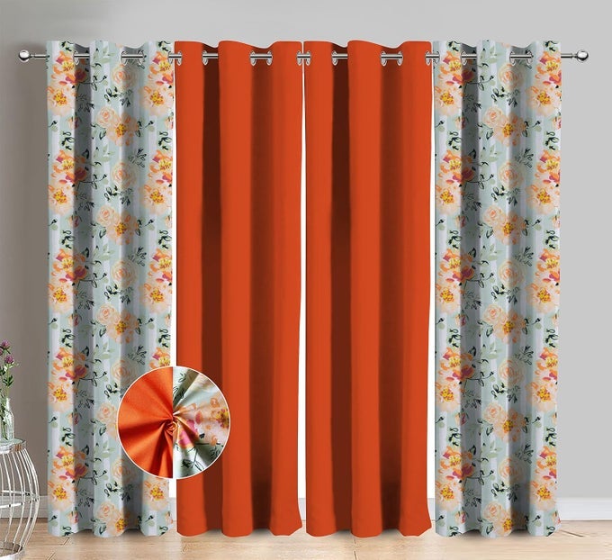 Cotton Orange Flower Floral Solid Pattern Window Curtains 153 5ft Length Orange Pack of 4