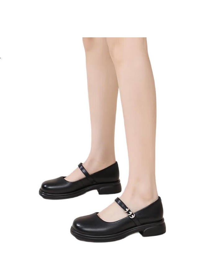Red Dragonfly Mary Jane Women'S Lolita Cowhide Small Leather Shoes Women'S Shallow Mouth Jk Women'S Shoes Wtb152691 Black 36 - Image 1