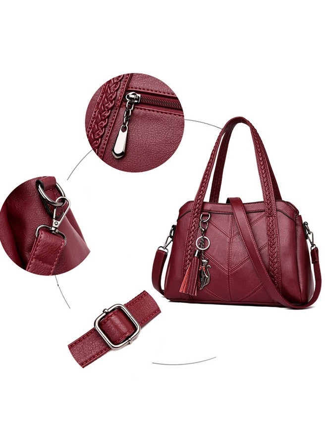 FiveloveTwo Women Purse and Handbags Fashion Tote PU Stiching Top Handle Satchel Shoulder Bag with Ornaments Burgundy - Image 4
