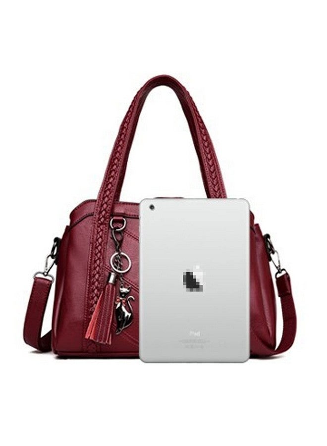 FiveloveTwo Women Purse and Handbags Fashion Tote PU Stiching Top Handle Satchel Shoulder Bag with Ornaments Burgundy - Image 2