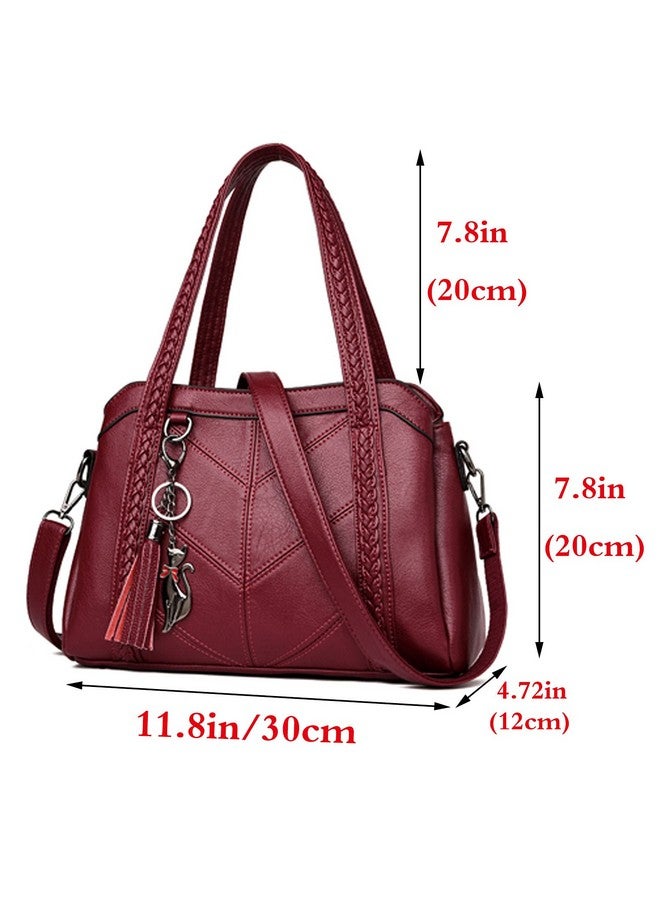 FiveloveTwo Women Purse and Handbags Fashion Tote PU Stiching Top Handle Satchel Shoulder Bag with Ornaments Burgundy - Image 1