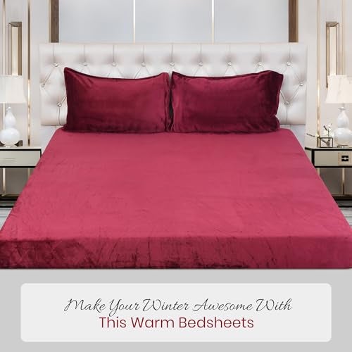FRESH FROM LOOM All Side Elastic King Size Bedsheet |Premium Fitted Winter Soft Fur Bed Sheet with 2 Pillow Cover | Woollen Feel Bedsheet (Size - 78 x 72 Inches (Fit up to 8 Inch) | Maroon) - Image 4