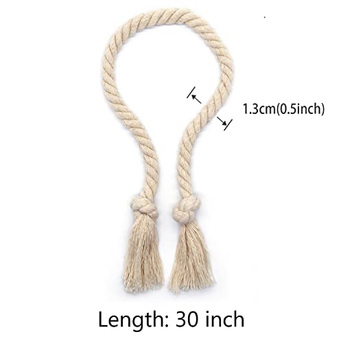 Yteseery 4 Pack Rope Curtain Tiebacks, Natural Cotton Curtain Holdbacks, Outdoor Curtain Tiebacks for Patio Gazebo Pergola Cabana, Decorative Curtain Tie for Rustic Farmhouse Village Theme, Beige - Image 4