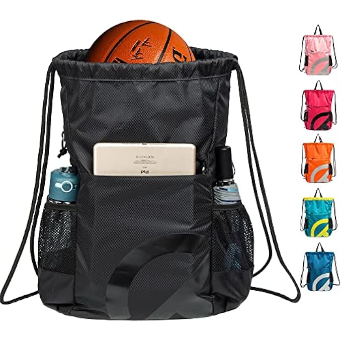 TRAILKICKER Drawstring Backpack for Men Women 15L Waterproof Sport Gym Sackpack with Reflective Logo 2 Zipper 2 Mesh Pockets - Image 1
