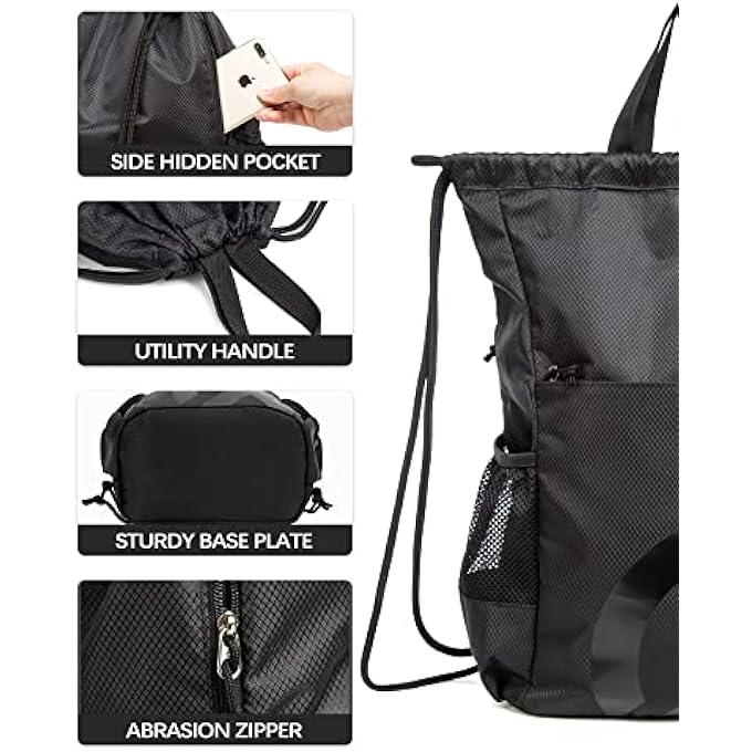 TRAILKICKER Drawstring Backpack for Men Women 15L Waterproof Sport Gym Sackpack with Reflective Logo 2 Zipper 2 Mesh Pockets - Image 2