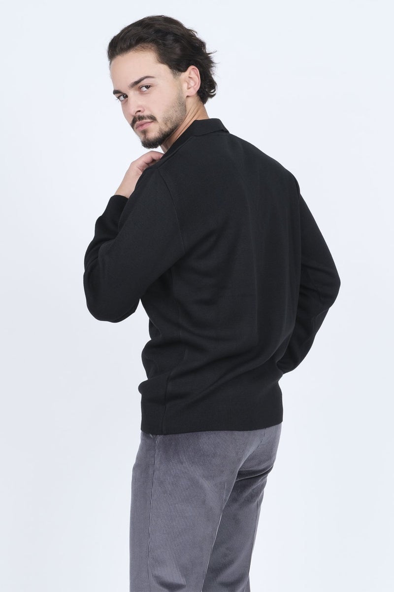 Ateş Triko Ateş Knitwear Men's Polo Collar Pocket Detailed Wool Sweater 6091023 Black  - Image 4