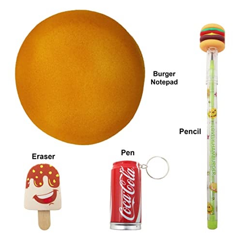PARTEET Combo (Pack of 4 Items) Burger Shape Dairy/Notepad/Memo Pad with 1 Pizza Pencil,1 Key Chain Pen and 1 Ice Cream Eraser, 100 Pages - Image 2