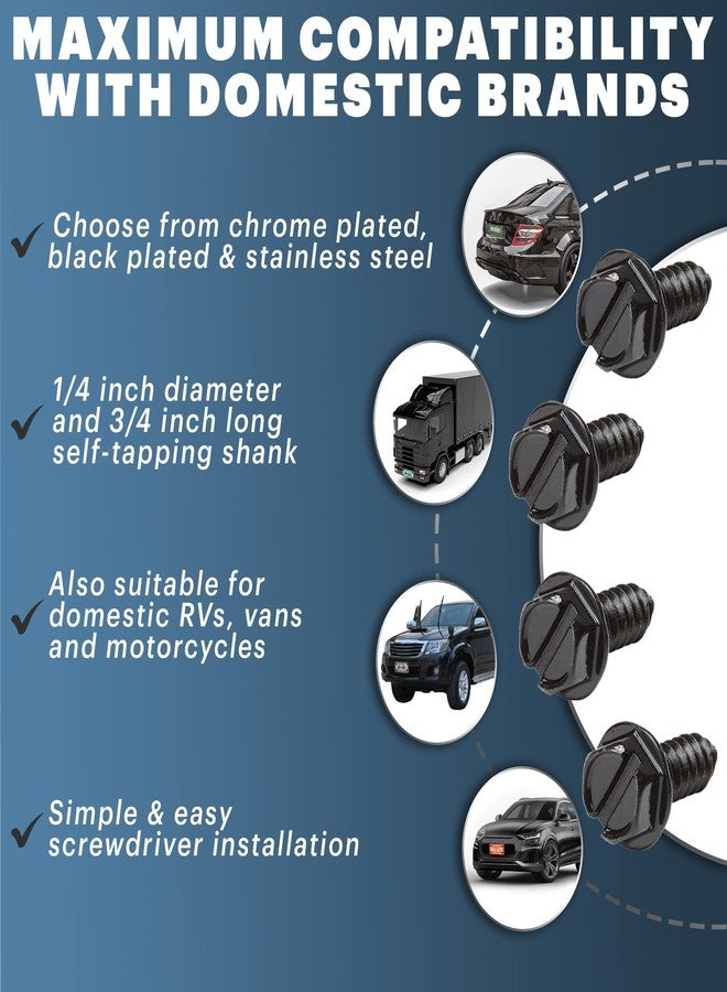 OttoSpeed License Plate Screws - Black, Set of 8 Fasteners - for Front and Back License Plates and License Plate Frames or Covers on Cars, Trucks, SUVs - Rustproof, Self Tapping Mounting Bolts (Black) - Image 2