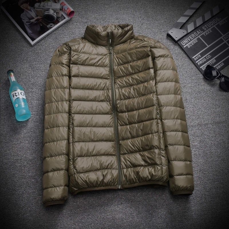 Generic Plus Size Lightweight Down Jacket Mens Winter Autumn Army Green (Stand Collar)
