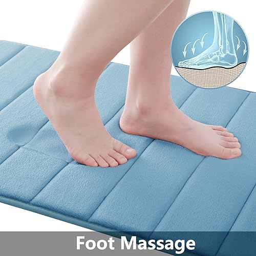 Buganda Memory Foam Bath Mat, 24" x 16", Ultra Soft and Non-Slip Bathroom Rugs, Water Absorbent and Machine Washable Bath Rug for Bathroom, Shower, and Tub, Blue - Image 2
