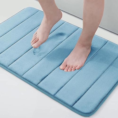 Buganda Memory Foam Bath Mat, 24" x 16", Ultra Soft and Non-Slip Bathroom Rugs, Water Absorbent and Machine Washable Bath Rug for Bathroom, Shower, and Tub, Blue - Image 1