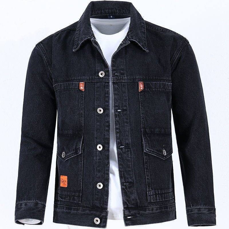Black Workwear Denim Jacket For Men, Trendy Brand, Welder, Wear-Resistant, Anti-Scalding, Multi-Pocket Workwear, Large Size Loose Jacket - Image 2