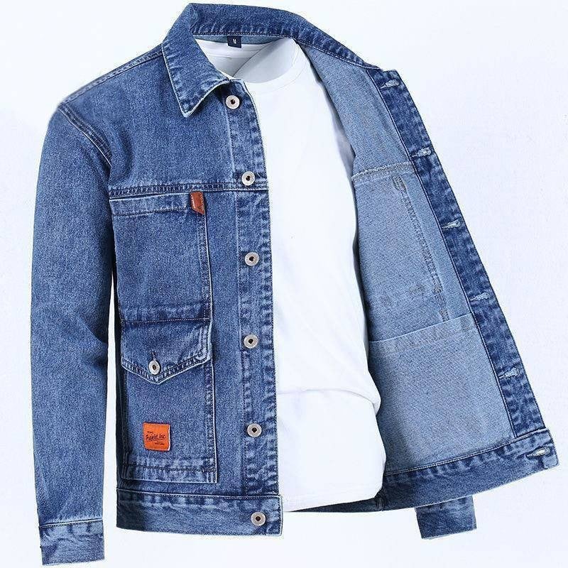 Black Workwear Denim Jacket For Men, Trendy Brand, Welder, Wear-Resistant, Anti-Scalding, Multi-Pocket Workwear, Large Size Loose Jacket - Image 5