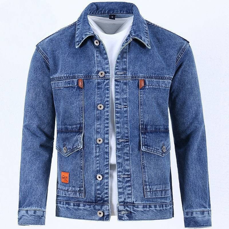 Black Workwear Denim Jacket For Men, Trendy Brand, Welder, Wear-Resistant, Anti-Scalding, Multi-Pocket Workwear, Large Size Loose Jacket - Image 4