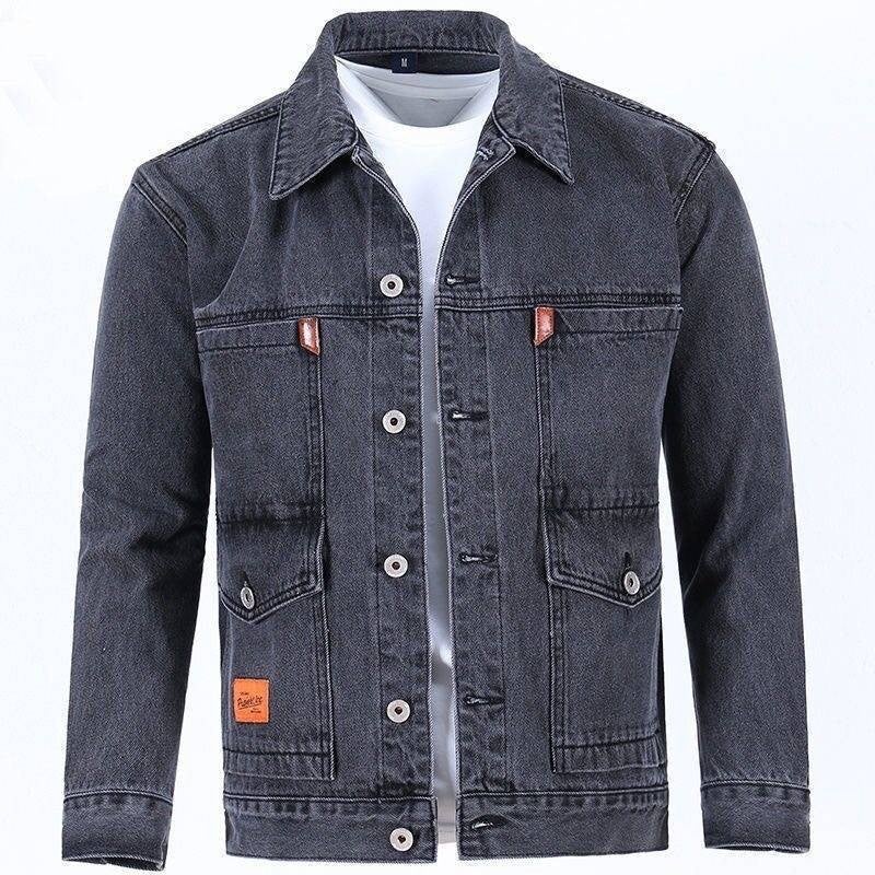 Black Workwear Denim Jacket For Men, Trendy Brand, Welder, Wear-Resistant, Anti-Scalding, Multi-Pocket Workwear, Large Size Loose Jacket - Image 3
