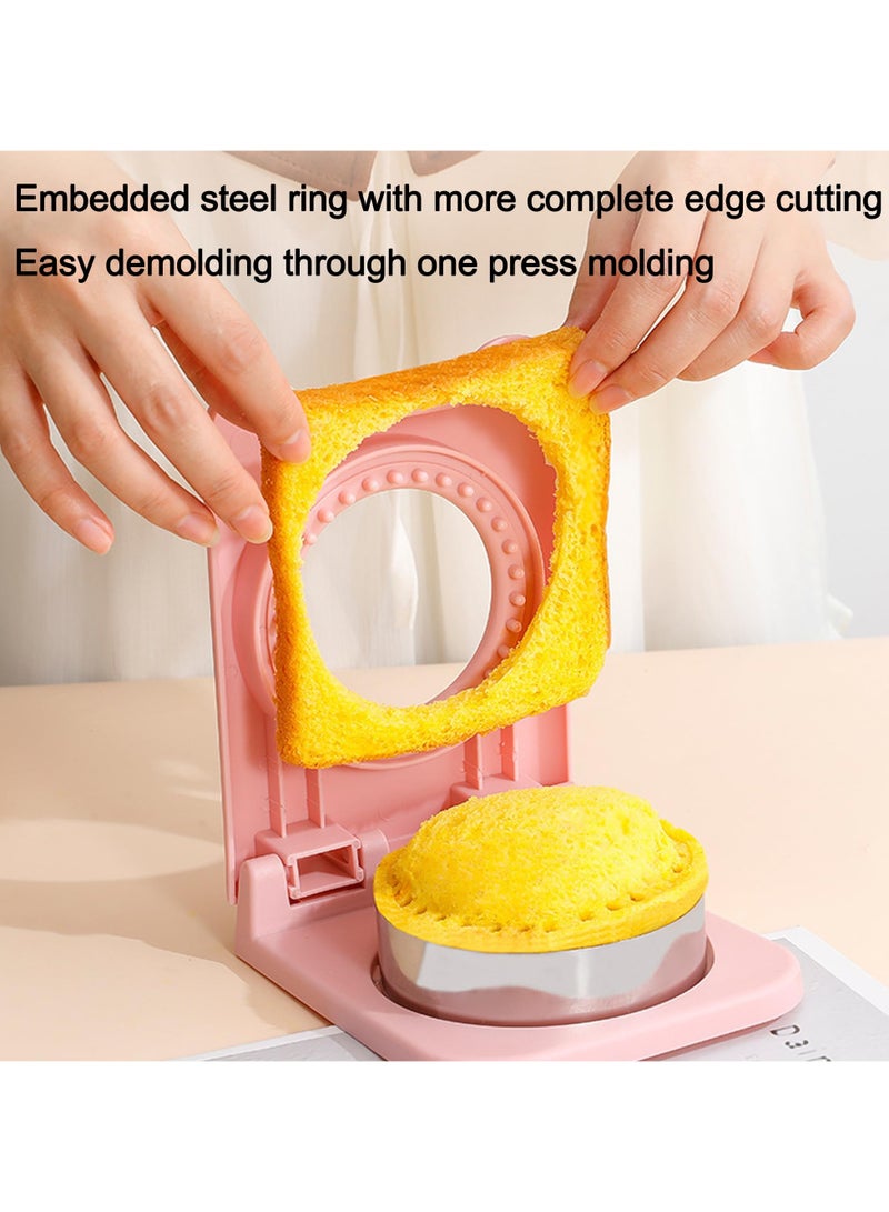Sandwich Cutter,2-In-1 Fun Cookie Cutters,Pocket Sandwiches Cutter,Crustless Sandwich Maker,Sandwich Cutters for Kids Fun Lunchables (Round), Pink - Image 2