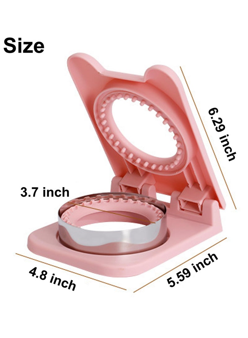 Sandwich Cutter,2-In-1 Fun Cookie Cutters,Pocket Sandwiches Cutter,Crustless Sandwich Maker,Sandwich Cutters for Kids Fun Lunchables (Round), Pink - Image 3