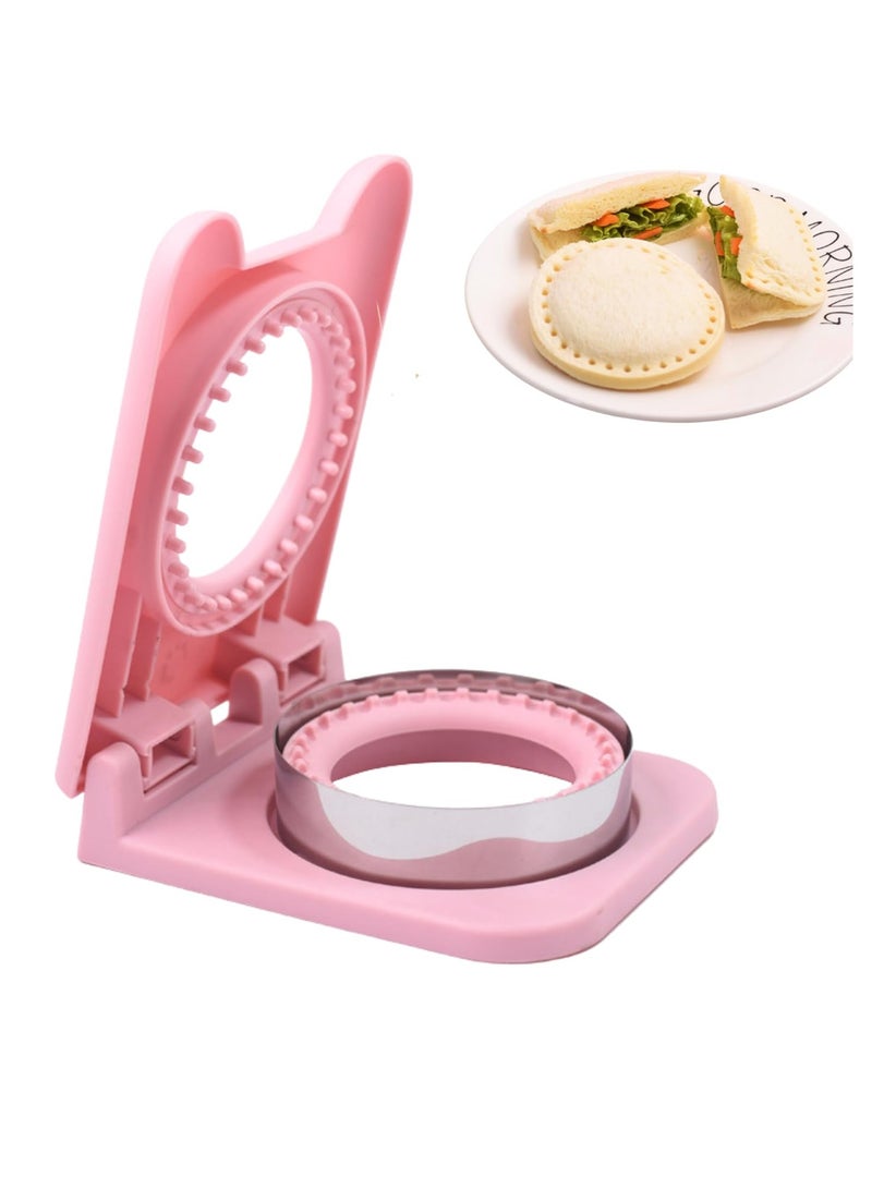 Sandwich Cutter,2-In-1 Fun Cookie Cutters,Pocket Sandwiches Cutter,Crustless Sandwich Maker,Sandwich Cutters for Kids Fun Lunchables (Round), Pink - Image 5
