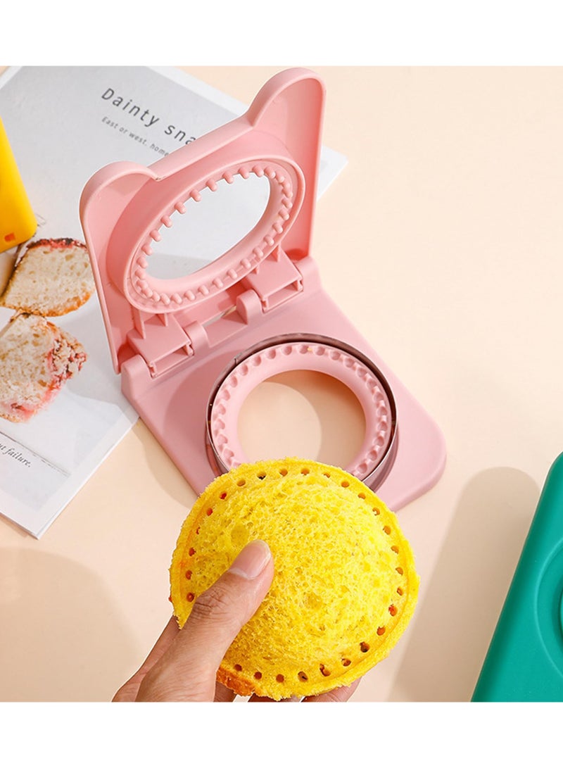Sandwich Cutter,2-In-1 Fun Cookie Cutters,Pocket Sandwiches Cutter,Crustless Sandwich Maker,Sandwich Cutters for Kids Fun Lunchables (Round), Pink - Image 4