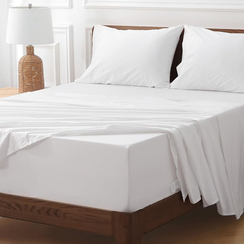 HYPREST Extra Deep Pocket Queen Sheet Set - 100% Cotton, White Hotel Luxury Soft Wrinkle Free Cooling Sheets for Queen Bed Deep Pocket - Image 5