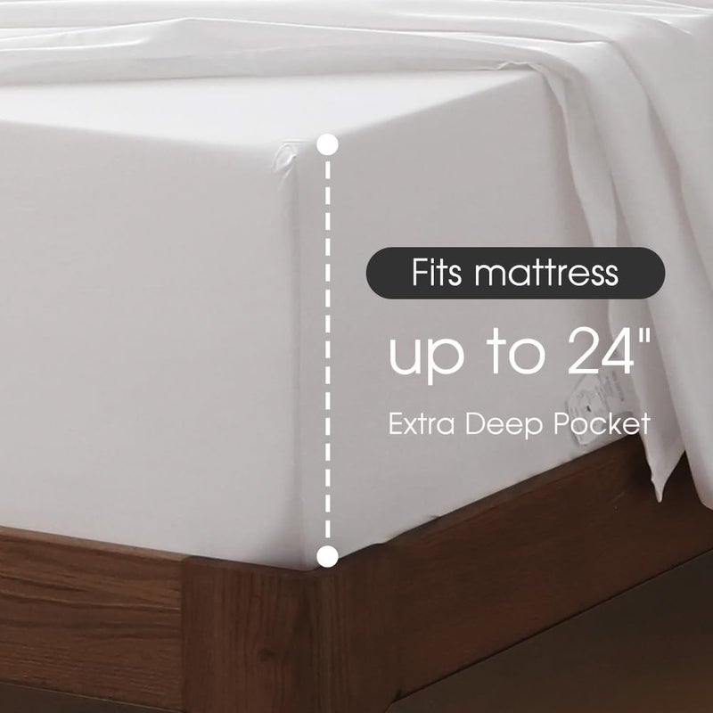 HYPREST Extra Deep Pocket Queen Sheet Set - 100% Cotton, White Hotel Luxury Soft Wrinkle Free Cooling Sheets for Queen Bed Deep Pocket - Image 3