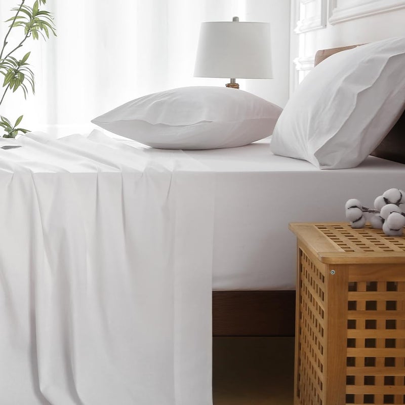 HYPREST Extra Deep Pocket Queen Sheet Set - 100% Cotton, White Hotel Luxury Soft Wrinkle Free Cooling Sheets for Queen Bed Deep Pocket - Image 4