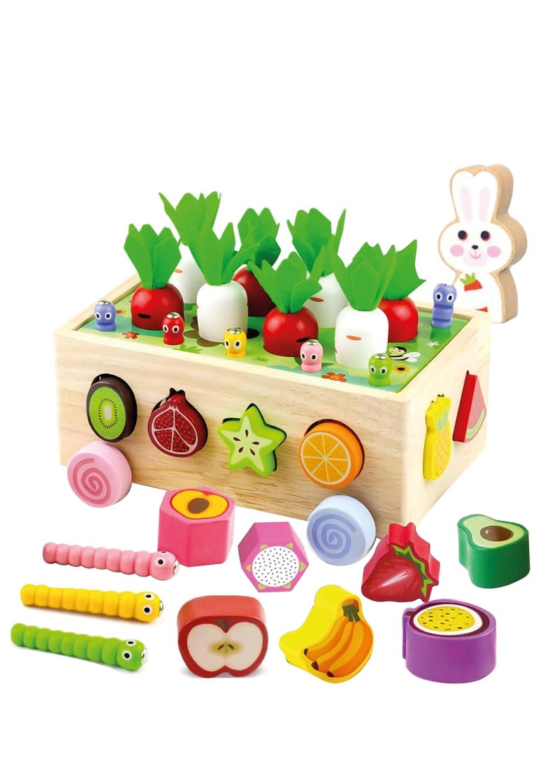 Raxoom Montessori Wooden Educational Toys for Toddlers - Shape Sorter & Carrot Harvest Game for Ages 3+ - Fine Motor Skill Development for Boys & Girls - Ideal Preschool Learning Toy - Image 1