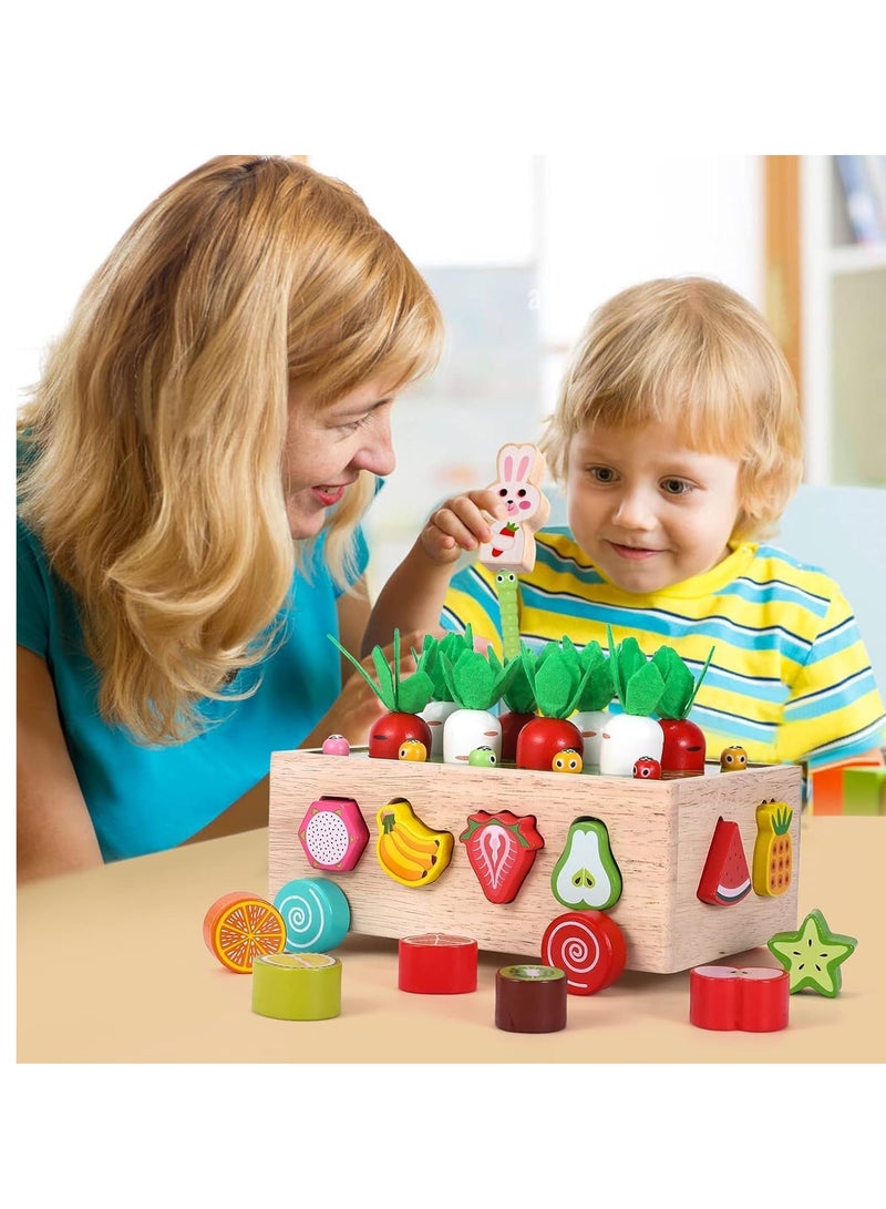 Raxoom Montessori Wooden Educational Toys for Toddlers - Shape Sorter & Carrot Harvest Game for Ages 3+ - Fine Motor Skill Development for Boys & Girls - Ideal Preschool Learning Toy - Image 2