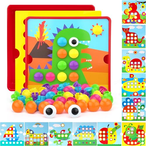 AluAbi Button Art Toys for Toddlers 35 Years OldEducational Color Matching Mosaic Pegboard Fine Motor Skills GameEarly Preschool Learning Crafts Activity for Boys GirlsGifts for Kids Ages 3 - Image 1