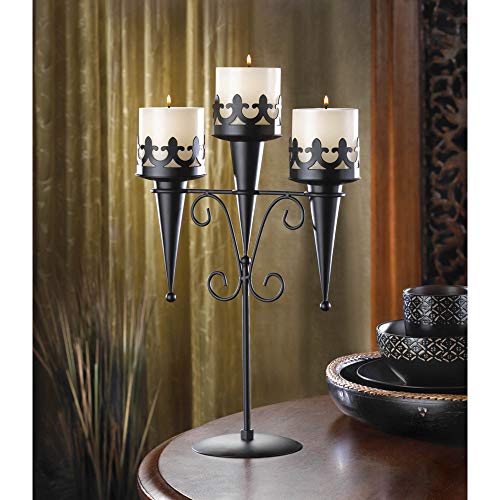 Zingz & Thingz Gifts & Decor Zingz & Thingz Decorative Metal Candelabra Tealight Candle Stand, 11.75x4.75x15.75, Medieval Trio - Image 2