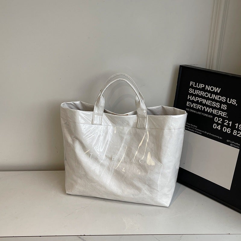 Spring And Simple Jelly Leather Fashionable Large Capacity Tote Bag Commuter All-Match Kraft Paper Texturous Handbag - Image 1