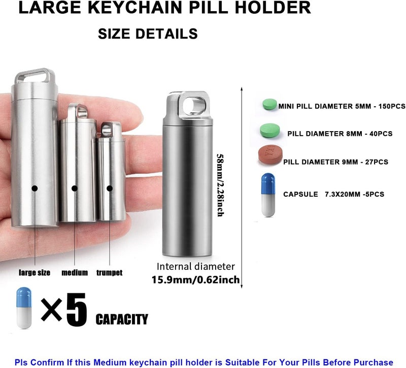 TISUR Portable Pill Cases, Metal Titanium Pill Holder Pocket Pill Box Keychain Waterproof Pill Bottle Medicine Organizer Case Container for Travel Purse Outdoor Camping (Keychain Pill Holder) - Image 2