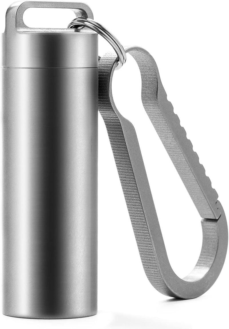 TISUR Portable Pill Cases, Metal Titanium Pill Holder Pocket Pill Box Keychain Waterproof Pill Bottle Medicine Organizer Case Container for Travel Purse Outdoor Camping (Keychain Pill Holder) - Image 1