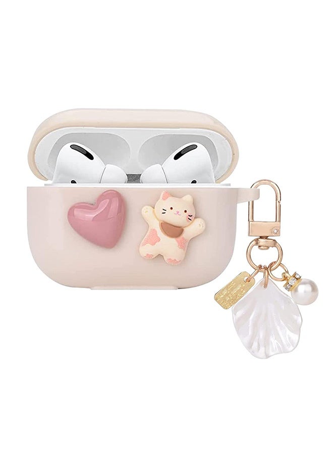 Peachjoy Cute Kawaii for AirPod Pro 2 Case with Shell Pearl Keychain, Love Heart Cat Design Silicone TPU Cover Compatible with AirPods Pro 2nd Generation 2022, Case for Women and Girls - Image 1