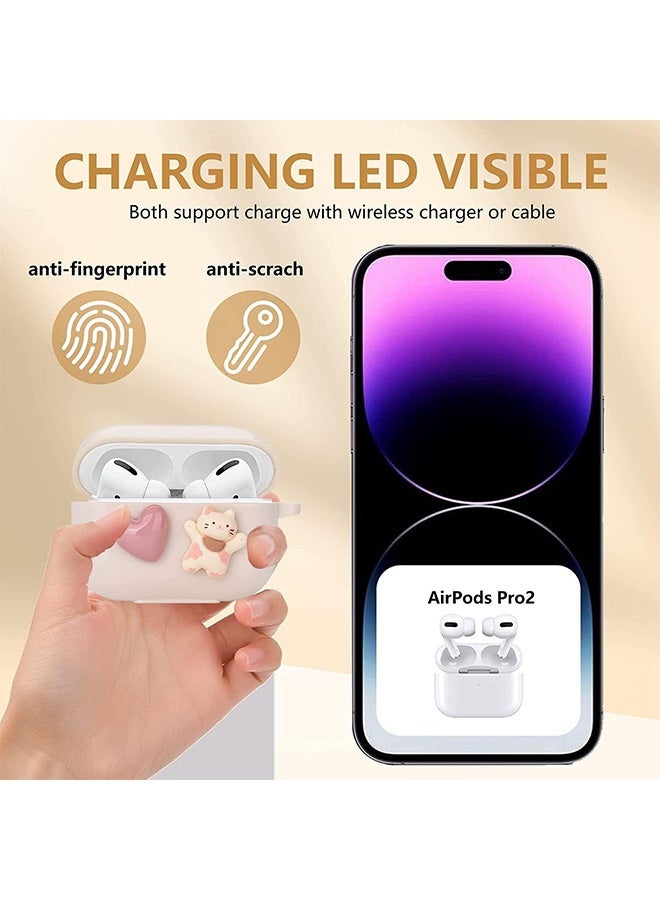Peachjoy Cute Kawaii for AirPod Pro 2 Case with Shell Pearl Keychain, Love Heart Cat Design Silicone TPU Cover Compatible with AirPods Pro 2nd Generation 2022, Case for Women and Girls - Image 4