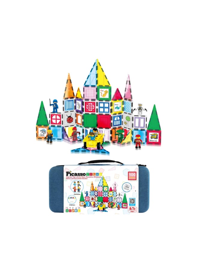 PicassoTiles Picasso Magnetic Tiles with 4Characters 100-pieces - Image 1