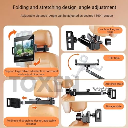 Toxen Car Headrest Mobile Tablet Holder Stand for All Mobiles 360°Rotation,Compatible Seat Headrest Cradle Devices, Secure & Adjustable for Kids - Image 3
