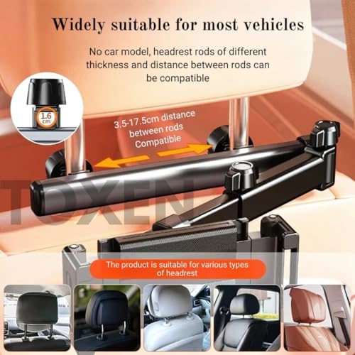 Toxen Car Headrest Mobile Tablet Holder Stand for All Mobiles 360°Rotation,Compatible Seat Headrest Cradle Devices, Secure & Adjustable for Kids - Image 5
