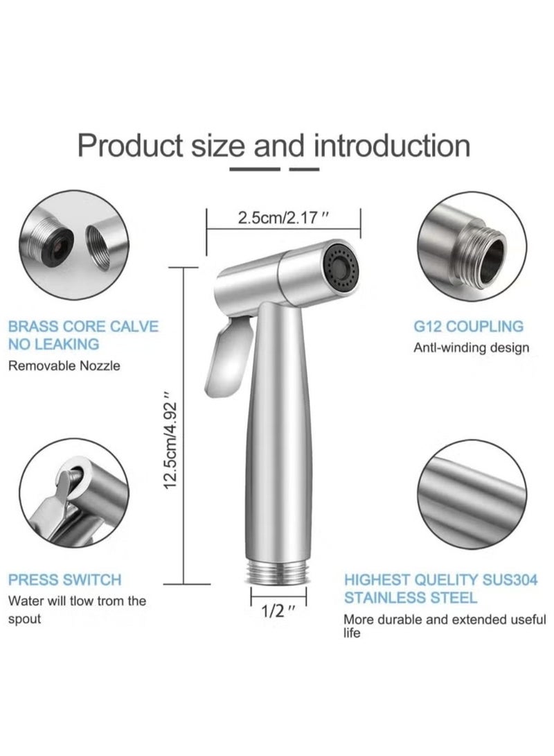 ZedAura Premium Handheld Bidet Sprayer (Shattaf) – 304 Stainless Steel, Brushed Finish, Ergonomic Nozzle, Tank or Wall Mount, Ideal for Personal Hygiene, Diaper Rinsing & Pet Bathing - Image 2