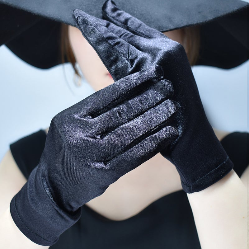 Satin Evening Gloves Short Elastic Bridal Black