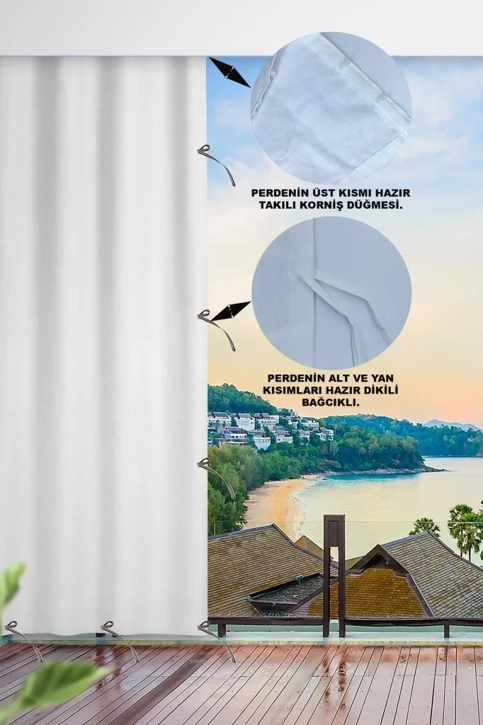 Altın Pamuk Golden Cotton Laced Balcony Curtain with Length Options in All Sizes-Balcony Canvas White